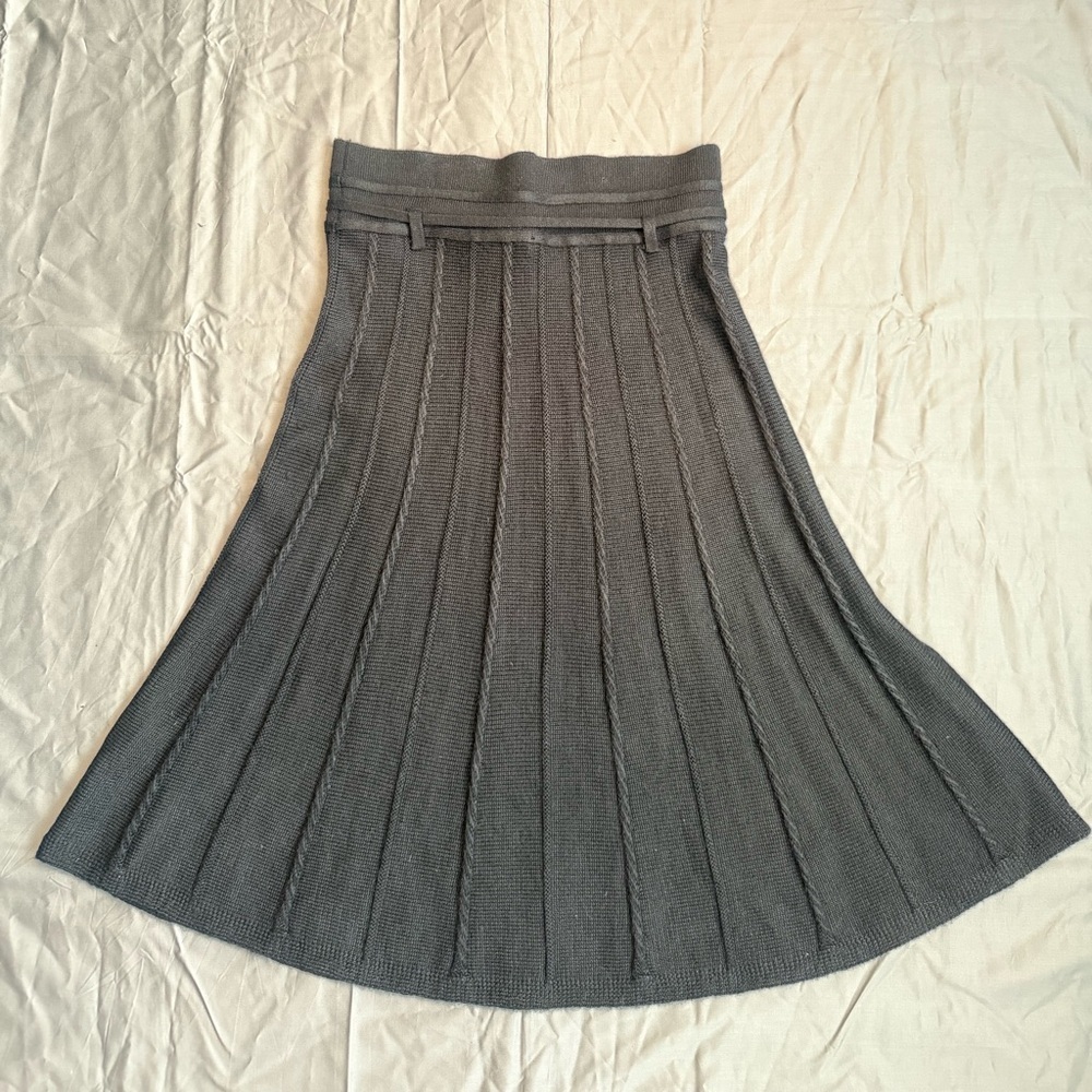 Lapis Black Ribbed Knit A-Line Skirt | Tie Waist | Size M - Picture 4 of 8
